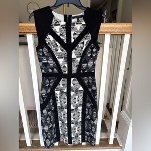 BCBG Max Azria Black and White Sleeveless Sheath Knee Length Dress
